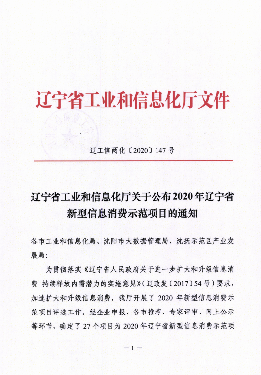 辽联信息数字城区荣获辽宁省新型信息消费示范项目